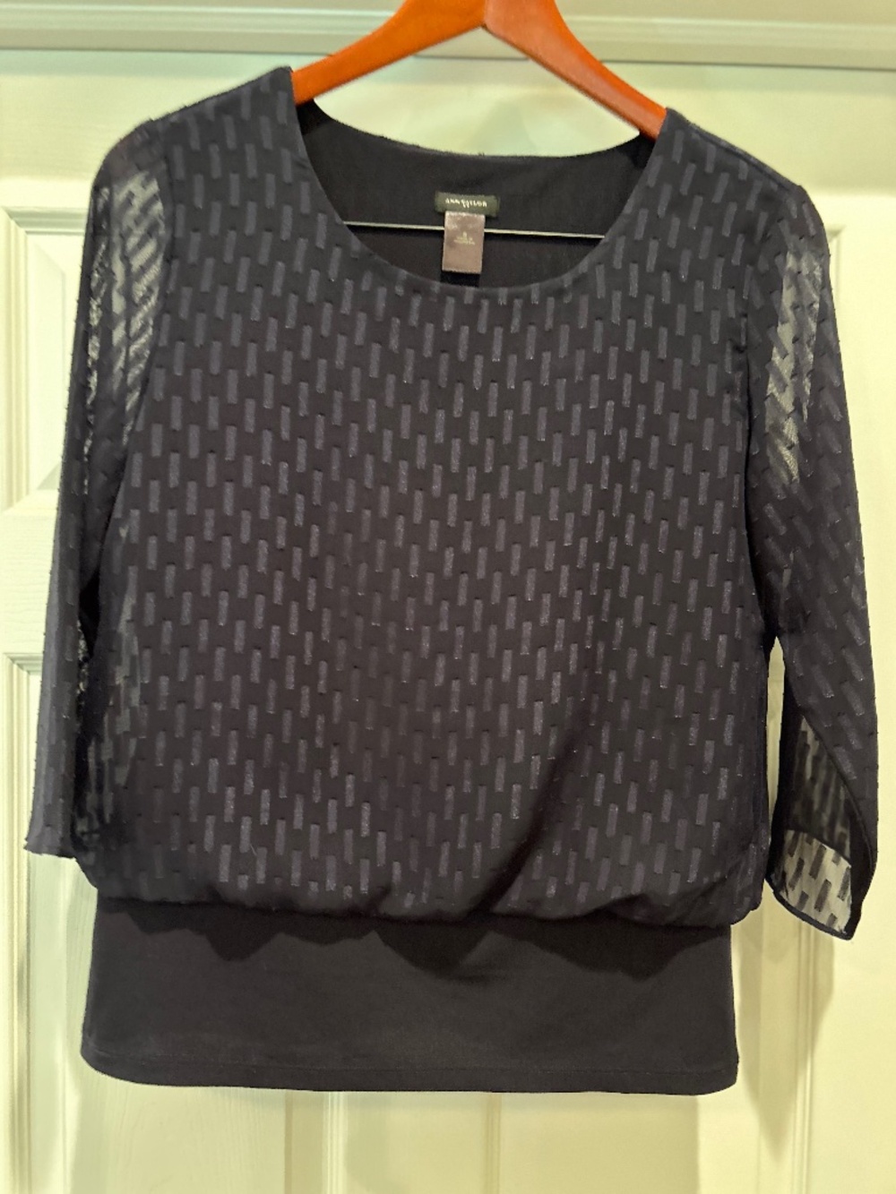 Ann Taylor Crew Neck 3/4 Sleeve Blouse Navy Size Small